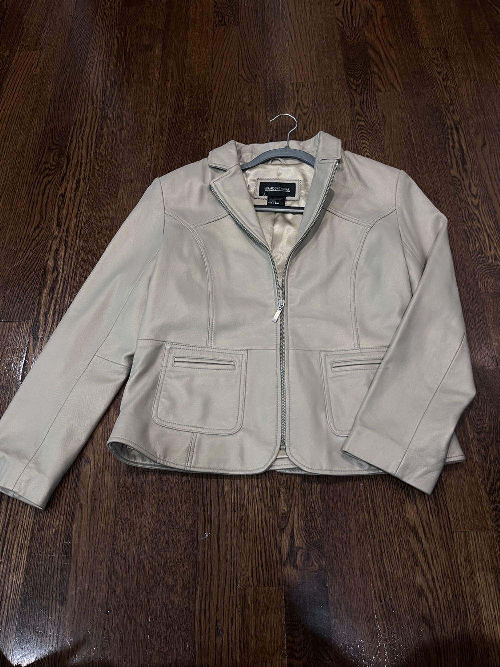 Brandon Thomas Cream Leather Bomber Jacket